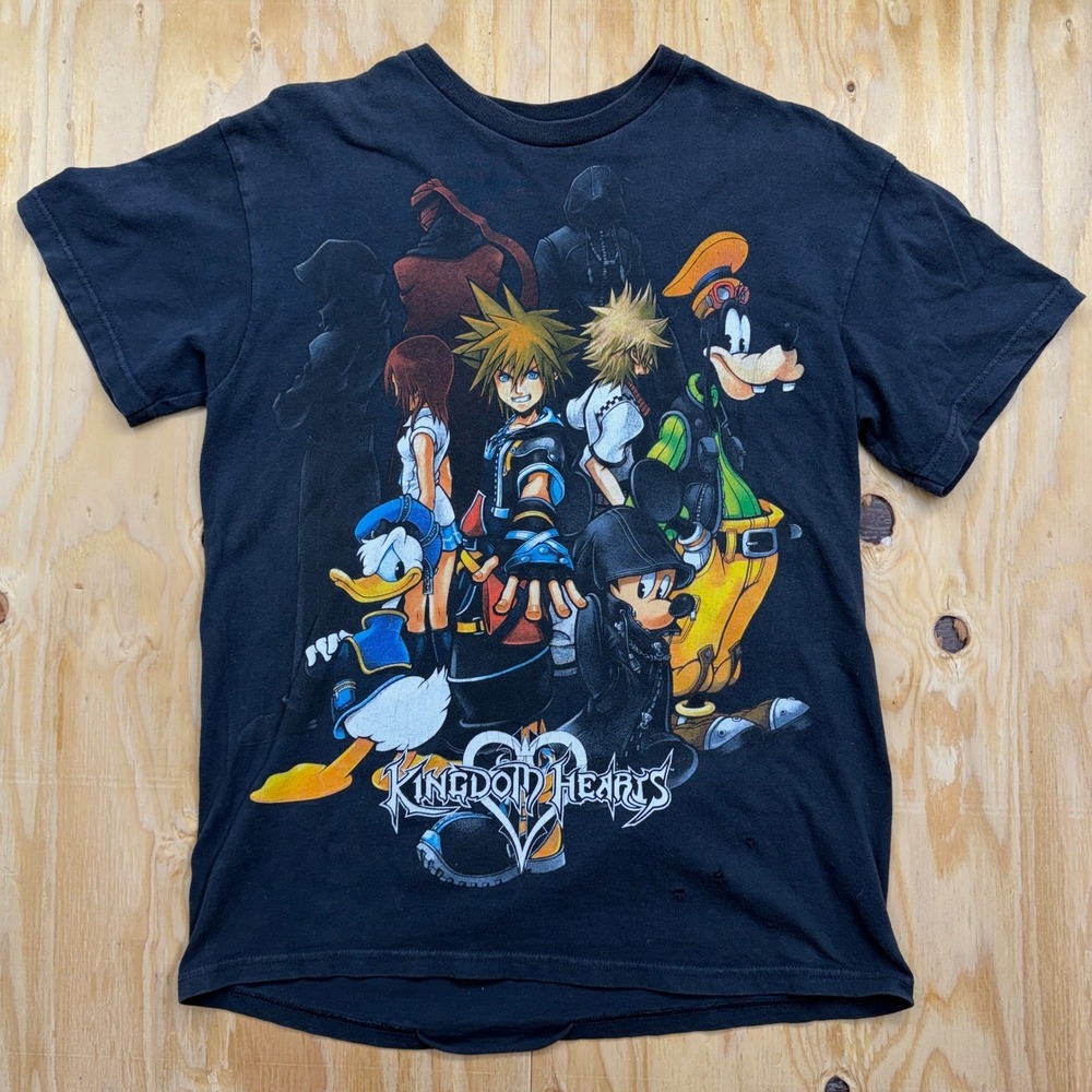 Vintage Kingdom Hearts Sora Donald Goofy Mickey T-Shirt Black Mens Size Medium